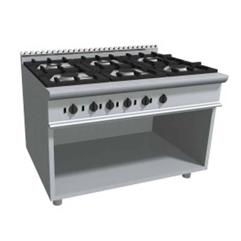 Cucina professionale gas 8 fuochi, forno gas GN2/1 e vano